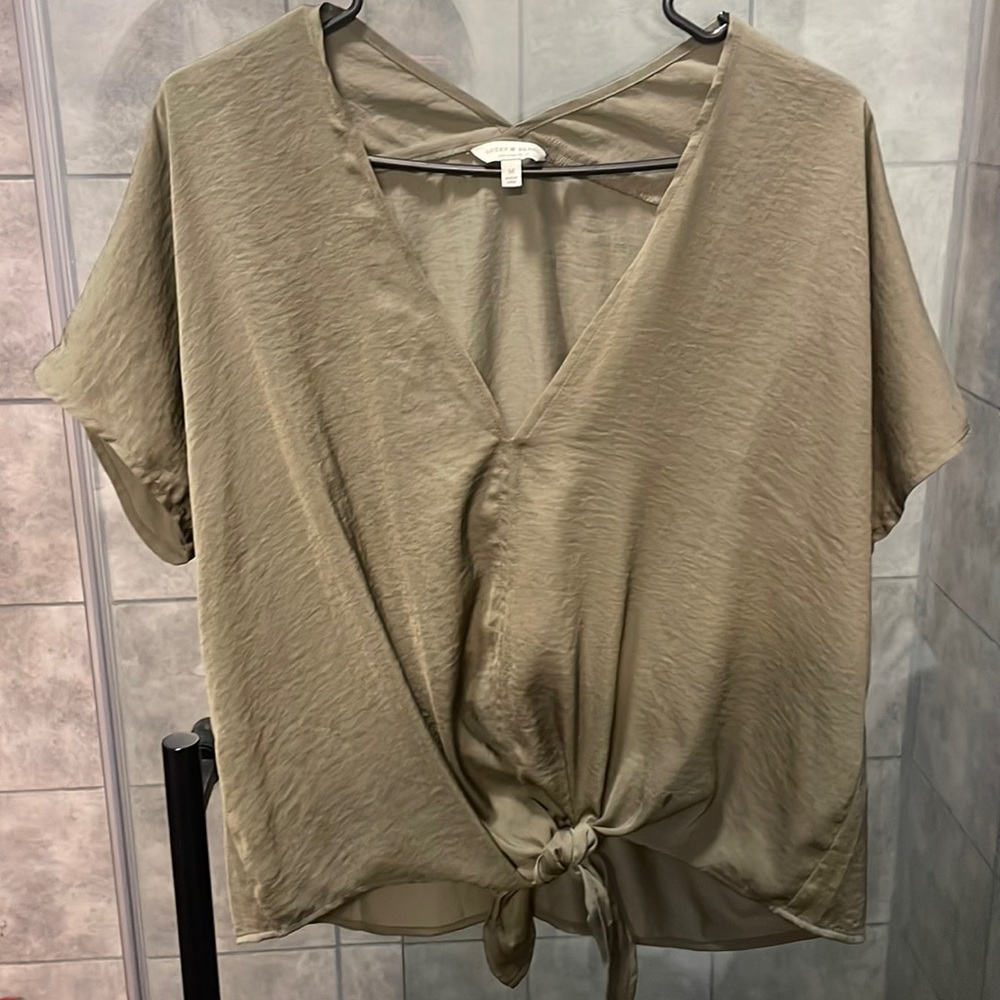 Lucky brand green front tie blouse